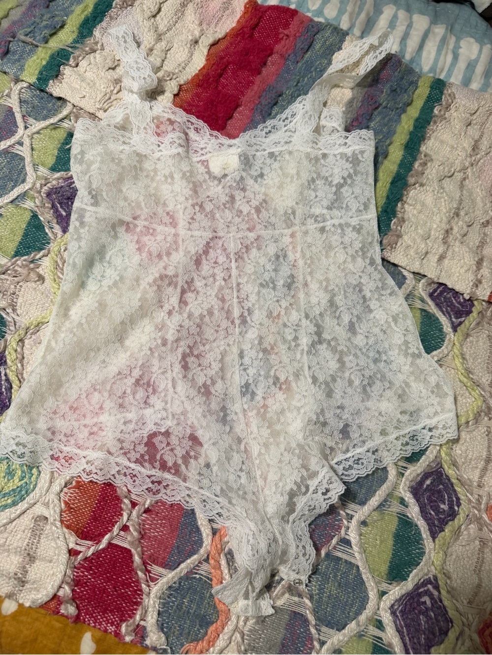 Vintage Donna Richard for Gilligan & O’Malley White Lace Lingerie Bodysuit 70s